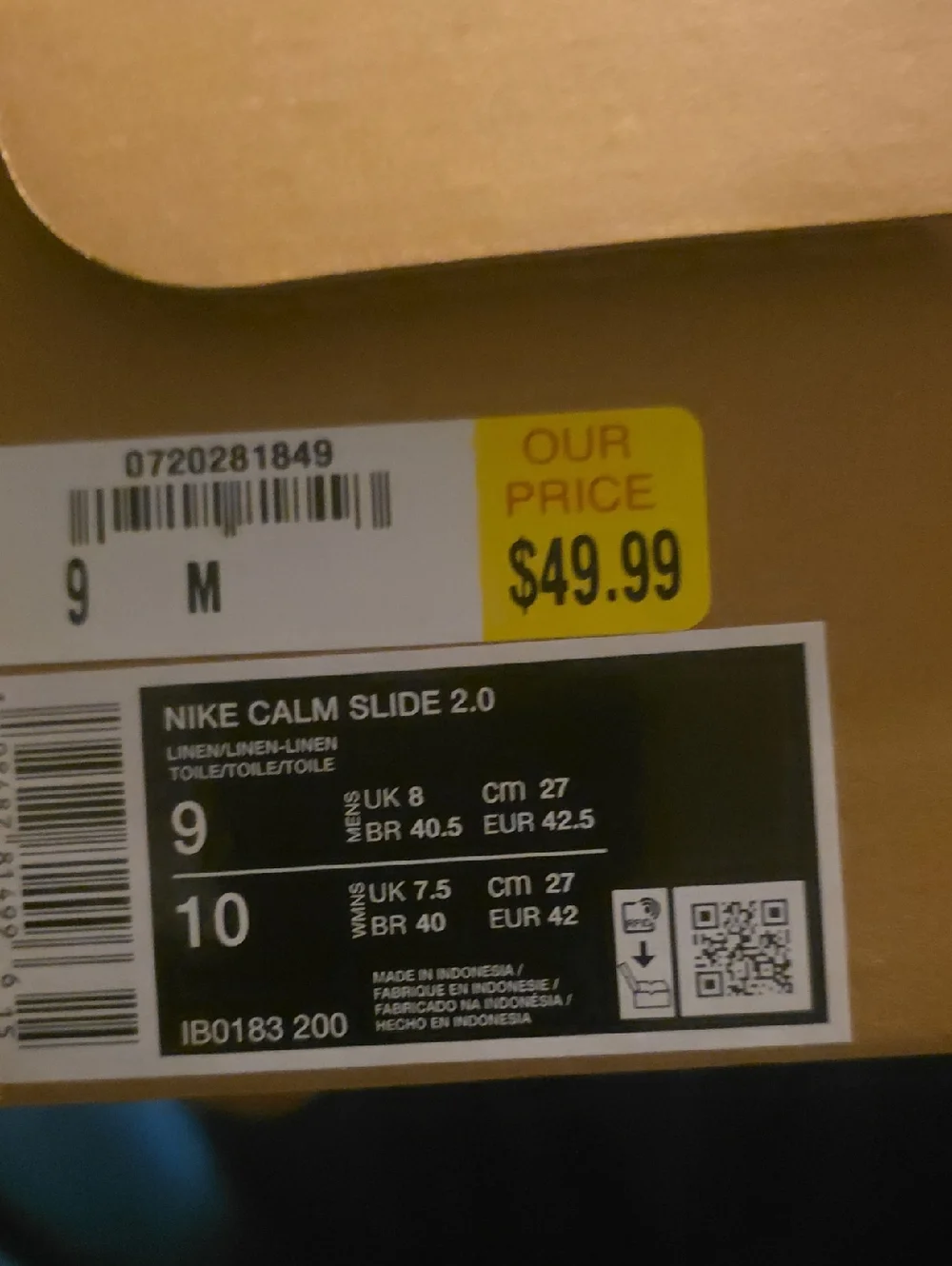 Nike Calm Slide 2.0 Linen/White Box Label